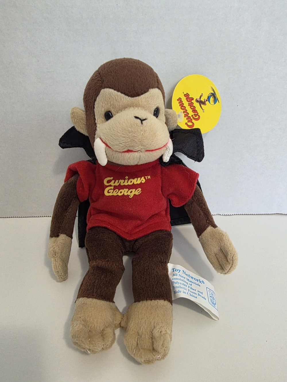 Rare Vintage Curious George Plush Halloween Vampire With Fangs And Cape, W/ Tags